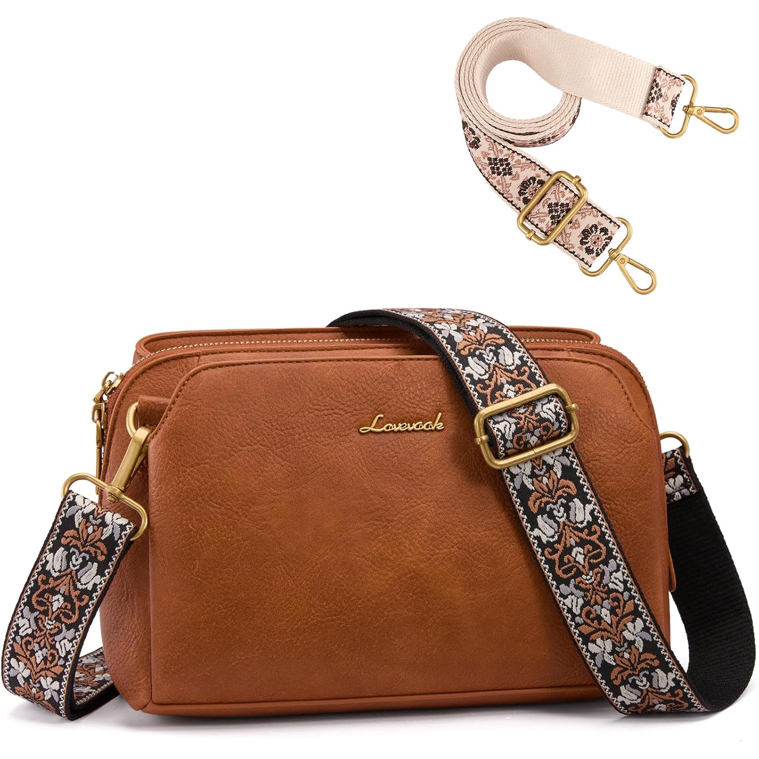 LOVEVOOK Crossbody Bags for Women with 2Pcs Adjustable Strap, Leather Small Purses with RFID Blocking Slots, Shoulder Handbag