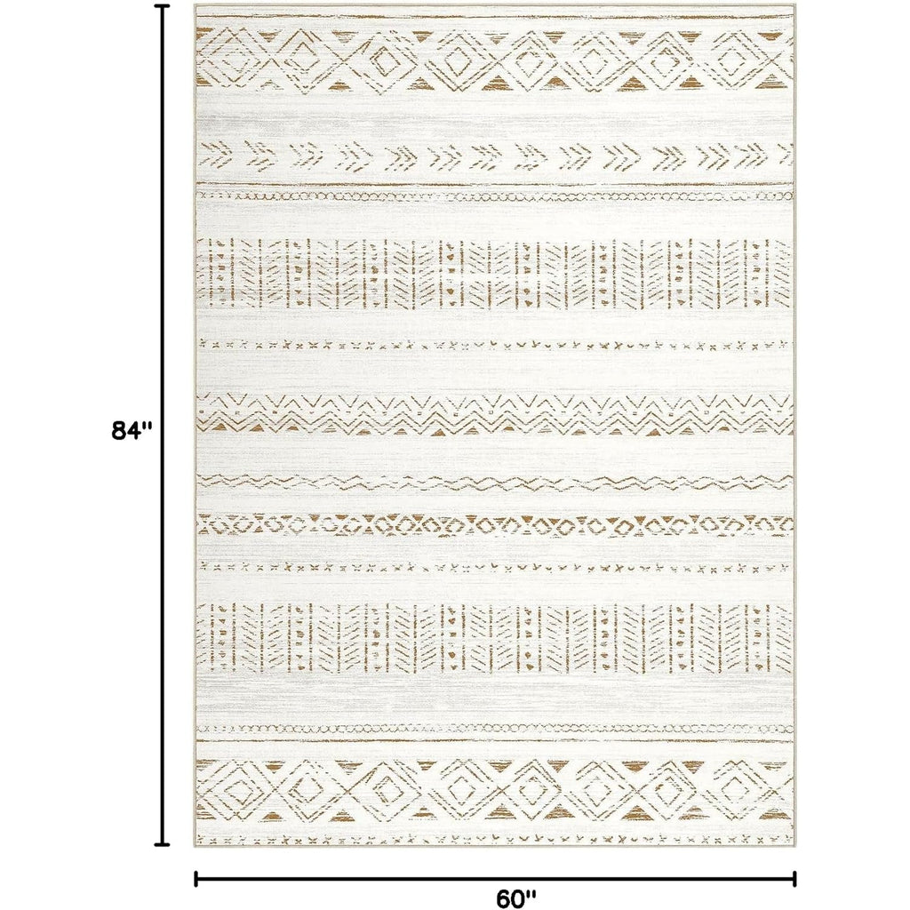 cotiled 5x7 Area Rug Living Room: Washable Boho Rugs with Non Slip Backing Large Soft Indoor Stain Resistant Carpet for Bedroom Farmhouse Dining Room Lightweight Home Decor L Brown/Cream