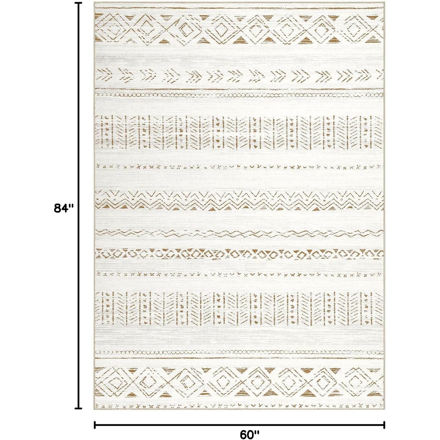 cotiled 5x7 Area Rug Living Room: Washable Boho Rugs with Non Slip Backing Large Soft Indoor Stain Resistant Carpet for Bedroom Farmhouse Dining Room Lightweight Home Decor L Brown/Cream