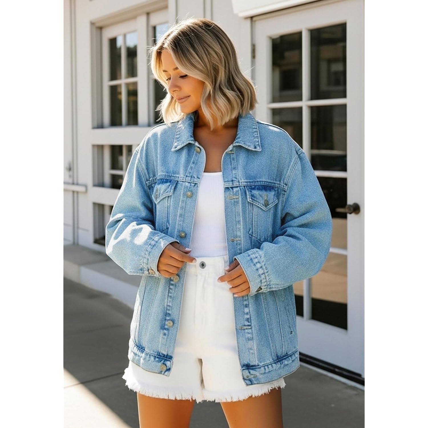 Oversized Denim Jacket Women - Trendy Drop Shoulder Jean Jacket - Loose Fit Boyfriend Style Nashville Outfits For Women
