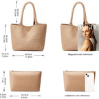 BOYATU Woven Tote Bag for Women: Vegan Leather Purse with 1 Zipper Clutch - Handwoven Tote for Travel Vacation Beach Weekend