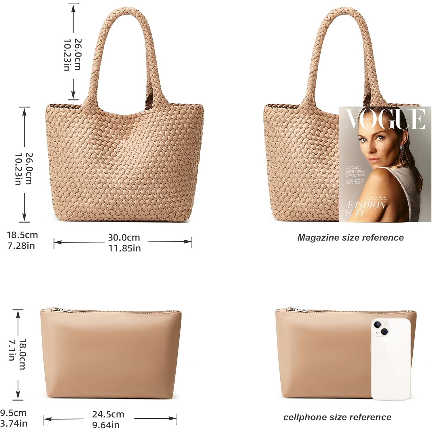 BOYATU Woven Tote Bag for Women: Vegan Leather Purse with 1 Zipper Clutch - Handwoven Tote for Travel Vacation Beach Weekend