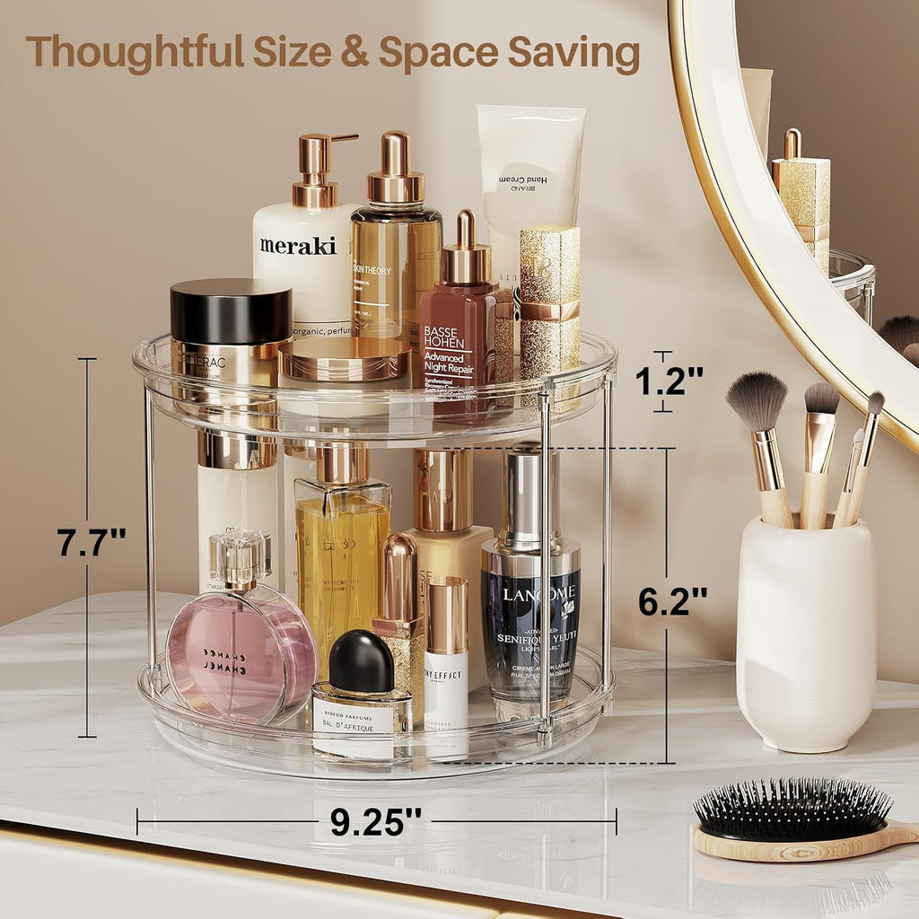 Lamu 2 Tier Lazy Susan Turntable Organizer 9.25'' Rotating Spice Rack Organization For Cabinet, Kitchen, Pantry, Countertop, Bathroom, Vanity, Medicine Cabinet Organizer, Clear