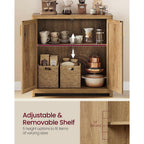 Vasagle Ellan Collection - Boho Buffet Cabinet With Rattan-Look Doors, Sideboard Storage Cabinet, Rounded Corners, Adjustable Shelf, For Kitchen, Natural Brown Ubbk345Kc01