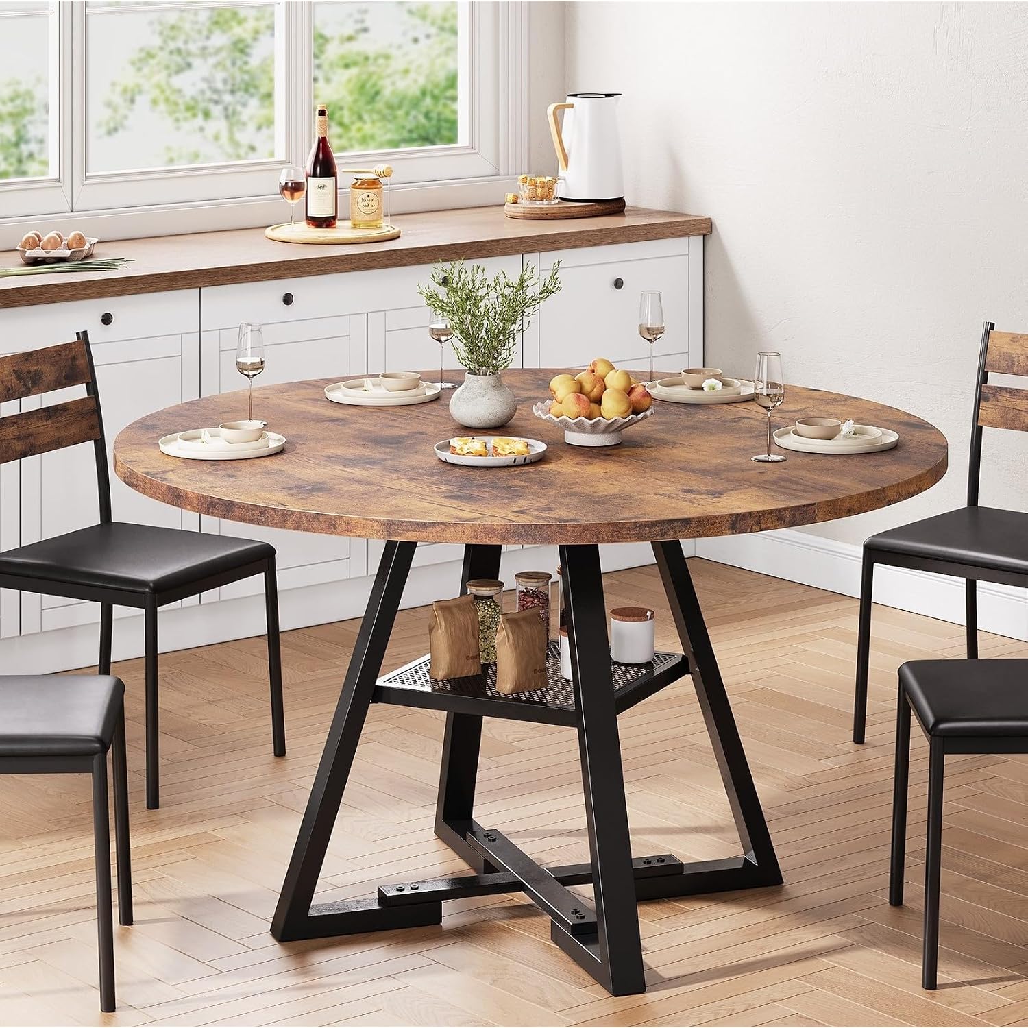 Jocoevol Round Dining Table For 4,Kitchen Dining Room Circle Dinner Pedestal Table,Space Saving Wood Kitchen & Dining Room Furniture (Vintage, 47In)