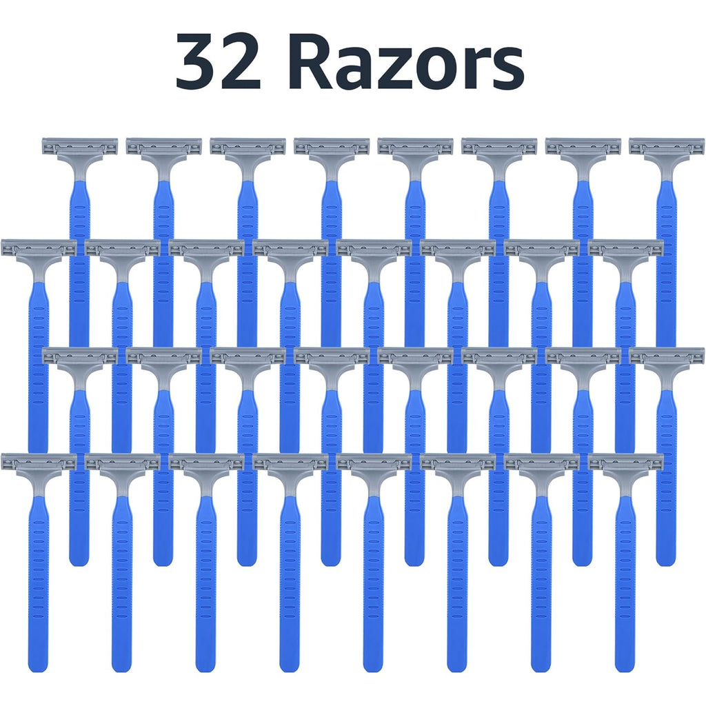 Amazon Basics Twin Blade Pivoting Disposable Razors with Rubber Grip for Great Grip When Wet, Travel-Friendly, 32 Count, 1-Pack (Previously Solimo)