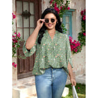 Womens Summer 3/4 Length Sleeve Tunic Tops Plus Size V-Neck Blouses for Women Dressy Casual