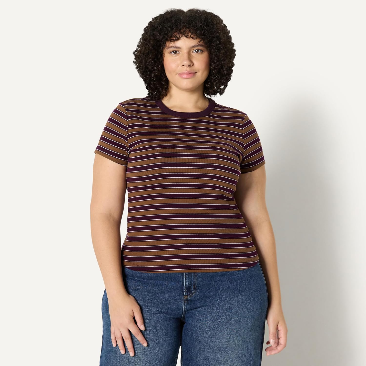 Amazon Essentials Women'S Slim-Fit Stretch Rib Short Cap Sleeve Crew Neckline Tee