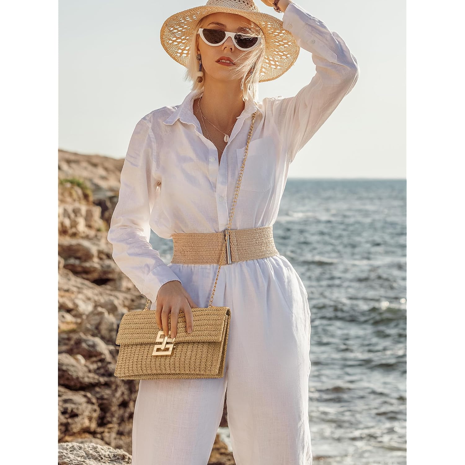 SWEETV CHUNLI Straw Purse Woven Beach Bag Summer Clutch Purse Boho Crossbody Bags for Women Small Raffia Shoulder Bag