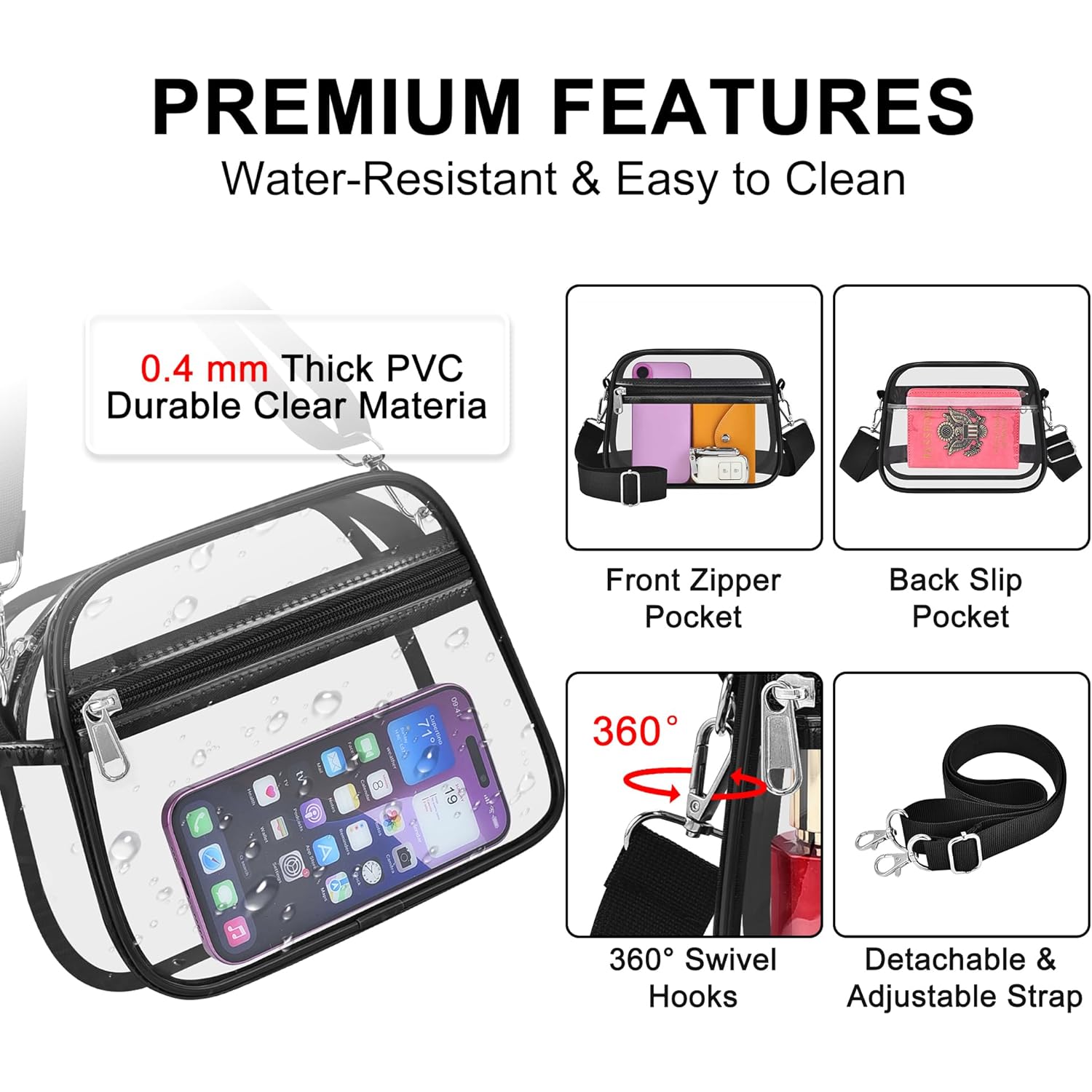 Oraben Clear Bag for Stadium Events Clear Purse Stadium Bag Satchel Handbags for Sports Events Concerts Festivals | Stadium Approved, Waterproof, Stylish, Sturdy