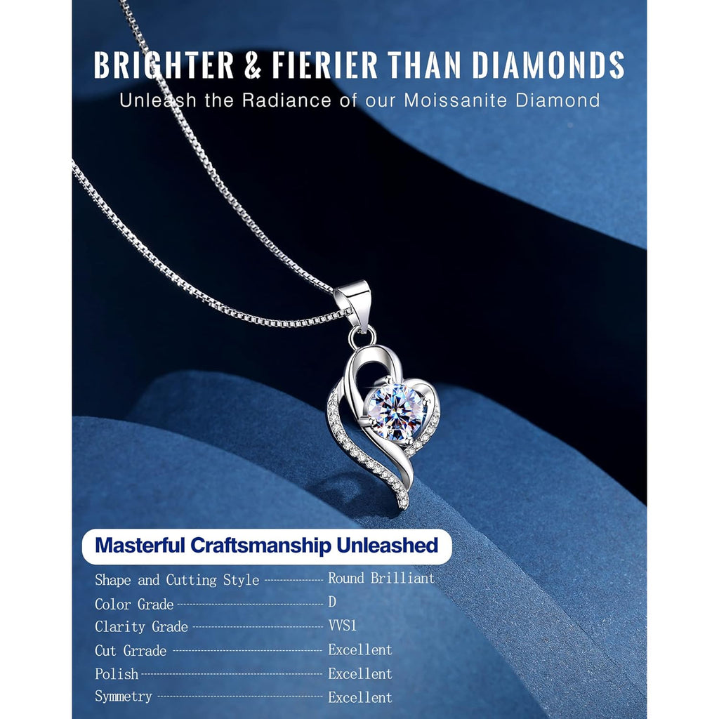 Wedding Anniversary Jewelry Gift for Wife from Husband, Wife Birthday Gift Idea, 1 Carat Moissanite Diamond Pendant Necklace in 925 Sterling Silver with 2 Chains, Romantic and Elegant Present for Her