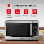Toshiba Em131A5C-Ss Countertop Microwave Ovens 1.2 Cu Ft With 12.4" Removable Turntable Smart Humidity Sensor, 12 Auto Menus Mute Function Eco Mode Easy Clean Interior, 1000W, Silver