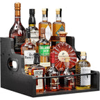 Klm Liquor Bottle Display Shelf, Coffee Syrup Rack Organizer, 3 Step Countertop Liquor Wine Rack, Mini Bar,Liquor Cabinet, Home Retro Bar Shelf Stand For Liquor Whiskey, Spirits（Black）