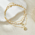 Seashell Starfish Necklace for Women Conch Shell Summer Pearl Beach 14k Gold Layered Dainty Choker
