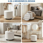 Upholstered Button Tufted Round Ottoman, Pu Storage Ottoman Round, Removable Lid Convenient Footstools, Classic Ottoman With Storage For Nursery Room, Ivorywhite