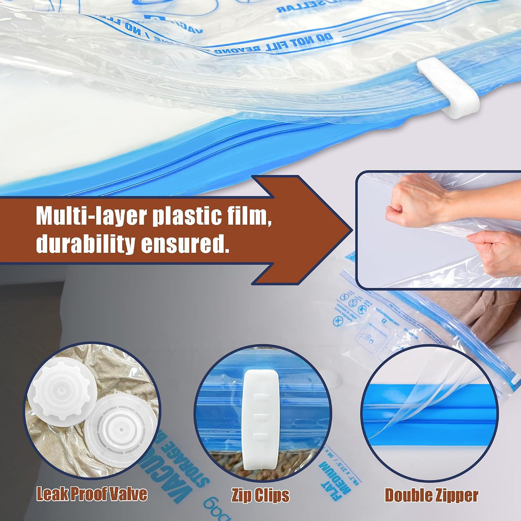 12 Jumbo Vacuum Storage Bags For Bedding, Vacuum Seal Bags For Clothing | Extra Large Xl, Airtight Triple Seal, Save 80% Space, Hand Pump, Work With Vacuum, Double Zip, Reusable, Easy To Use