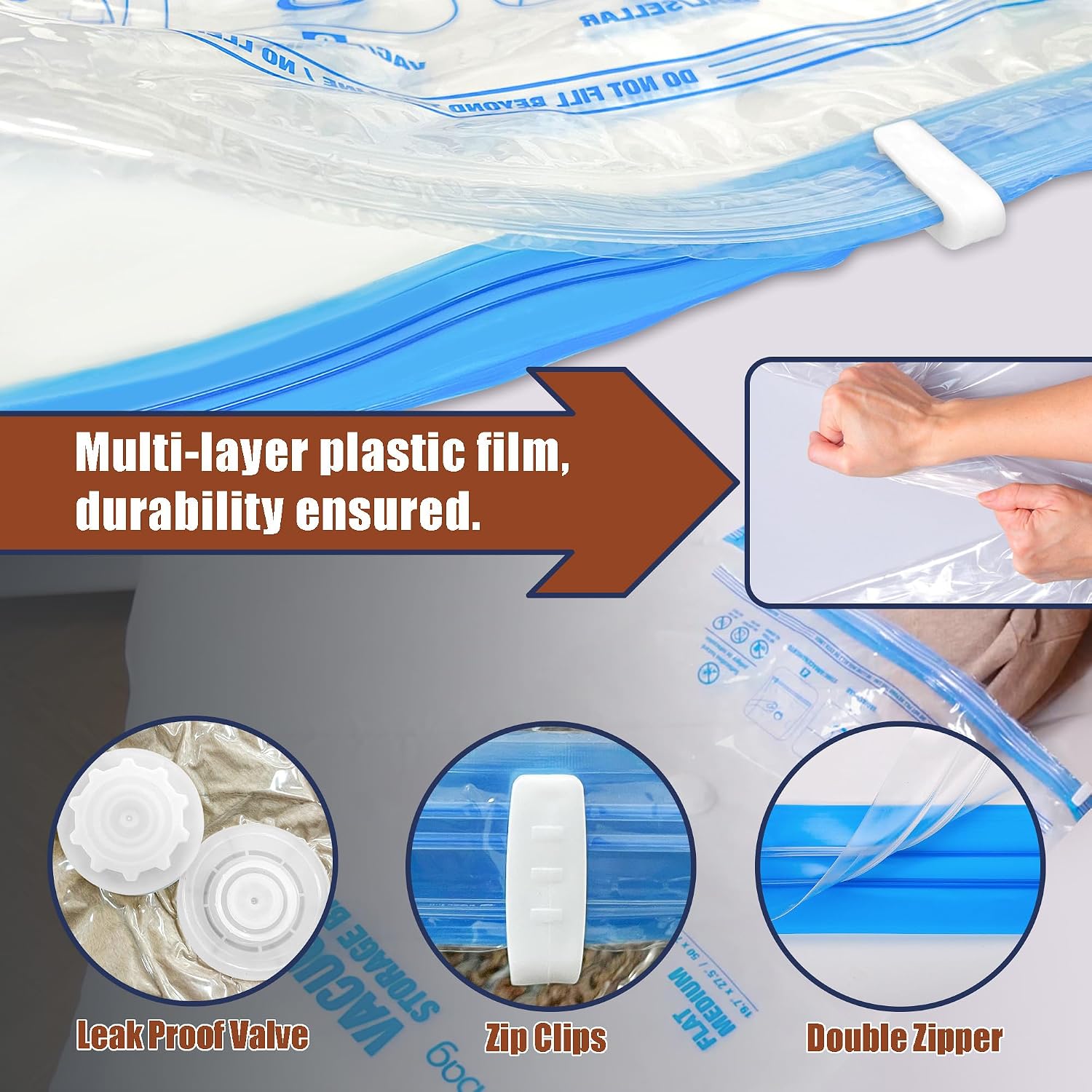 12 Jumbo Vacuum Storage Bags For Bedding, Vacuum Seal Bags For Clothing | Extra Large Xl, Airtight Triple Seal, Save 80% Space, Hand Pump, Work With Vacuum, Double Zip, Reusable, Easy To Use