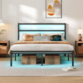 Clibfeng Full Size Bed Frame With Headboard,Heavy Duty Steel Slats Support-Led Bed Frame With Usb Charging Station,Mattress Foundation-Under Bed Storage,No Box Spring Needed,Noise Free，Black