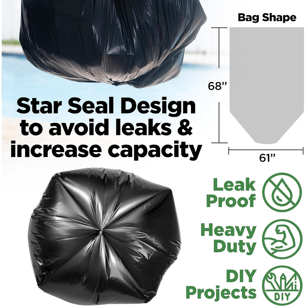 Toughbag 95-96 Gallon Extra-Large Trash Bags, 61X68” Black Garbage Bags, 1.2 Mil Thick (25 Count), Heavy-Duty Outdoor 95 Gallon Trash Bags – For Storage, Custodial, Landscape - Made In Usa