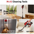 Cordless Vacuum Cleaner For Home, Stick Vacuum 45Kpa, Smart Display & 1.5L Dust Cup, Max 40Mins Runtime, Rechargeable Lightweight Handheld Vavuum For Pet Hair/Carpet/Hardwood Floor/Car (Crimson)
