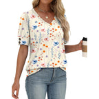 Womens Tops Short Sleeve Shirts Buttons V Neck Spring Fashion Summer Outfits Plus Size Blouses Dressy Casual