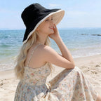 Summer Sun Hat for Women Reversible Wide Brim Foldable Bucket Outdoor UV Protection Beach Hat for Hiking Beach Travel