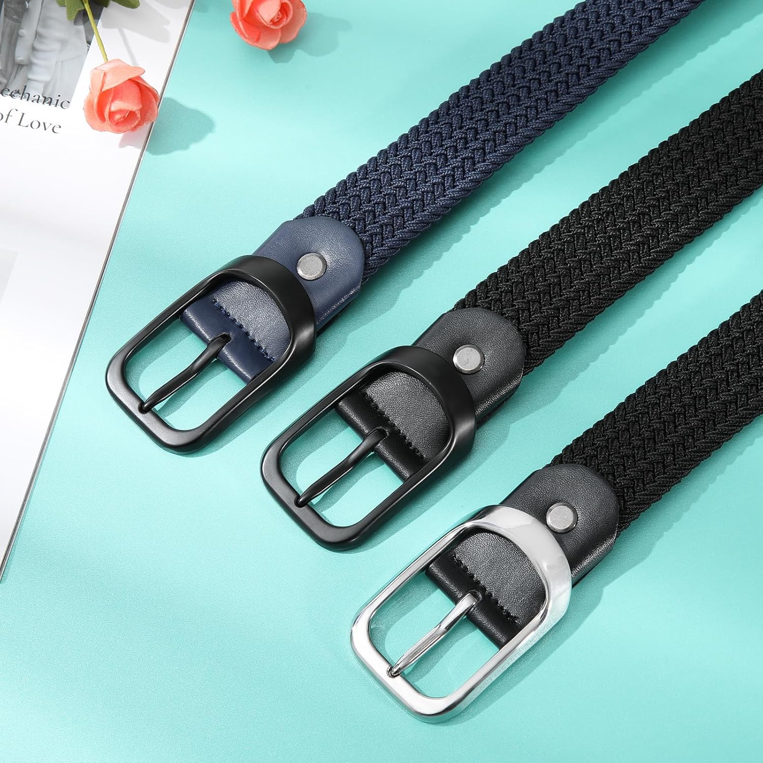 AWAYTR Women Braided Elastic Belt - Women Stretch Woven Fabric Belt for Jeans