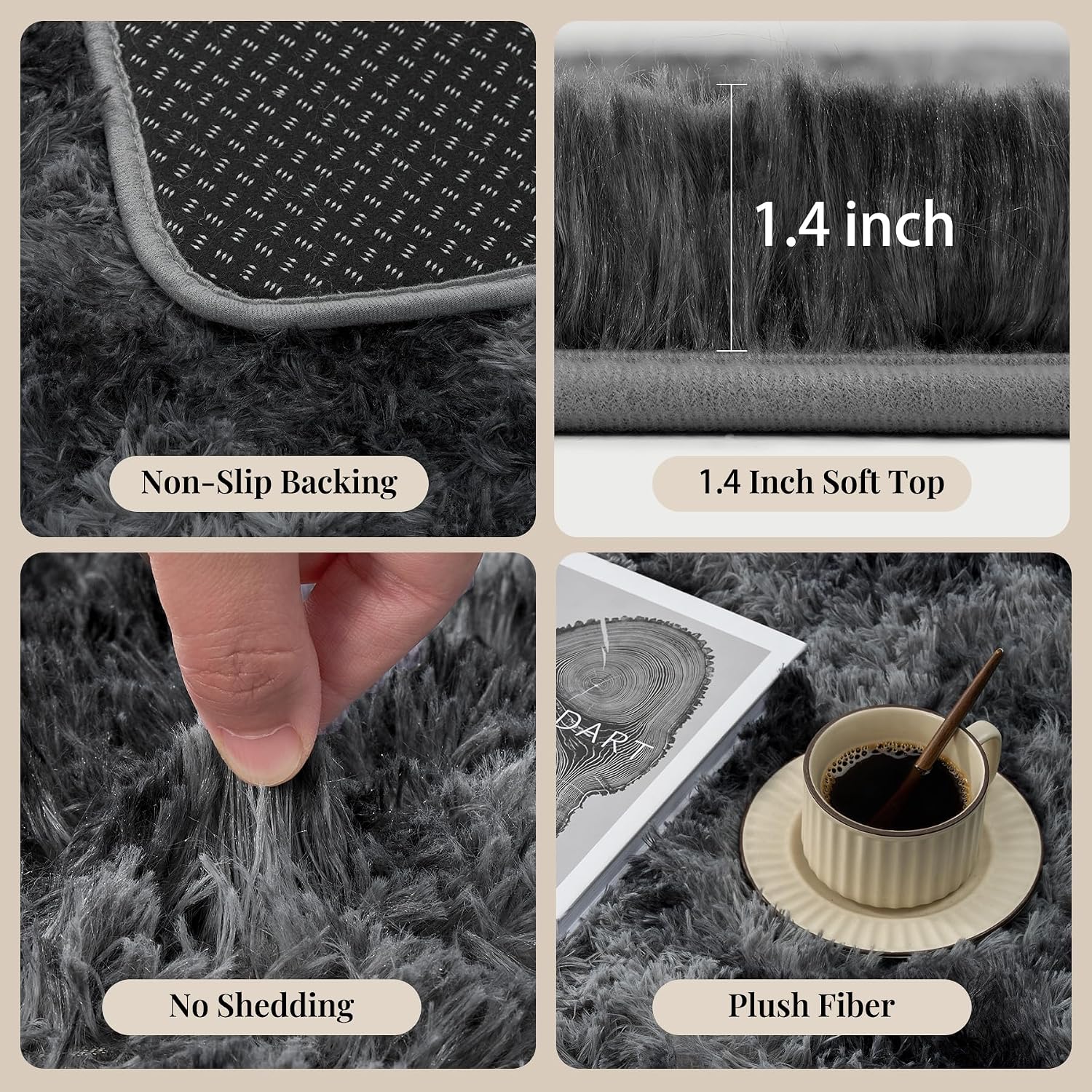 8X10 Area Rugs For Living Room Bedroom: Black Grey Soft Fluffy Shag Upgrade Non-Slip High Pile Carpet Large Fuzzy Plush Indoor Floor Decor Shaggy Rug For Kid Boys Girls Playroom Nursery Modern Home