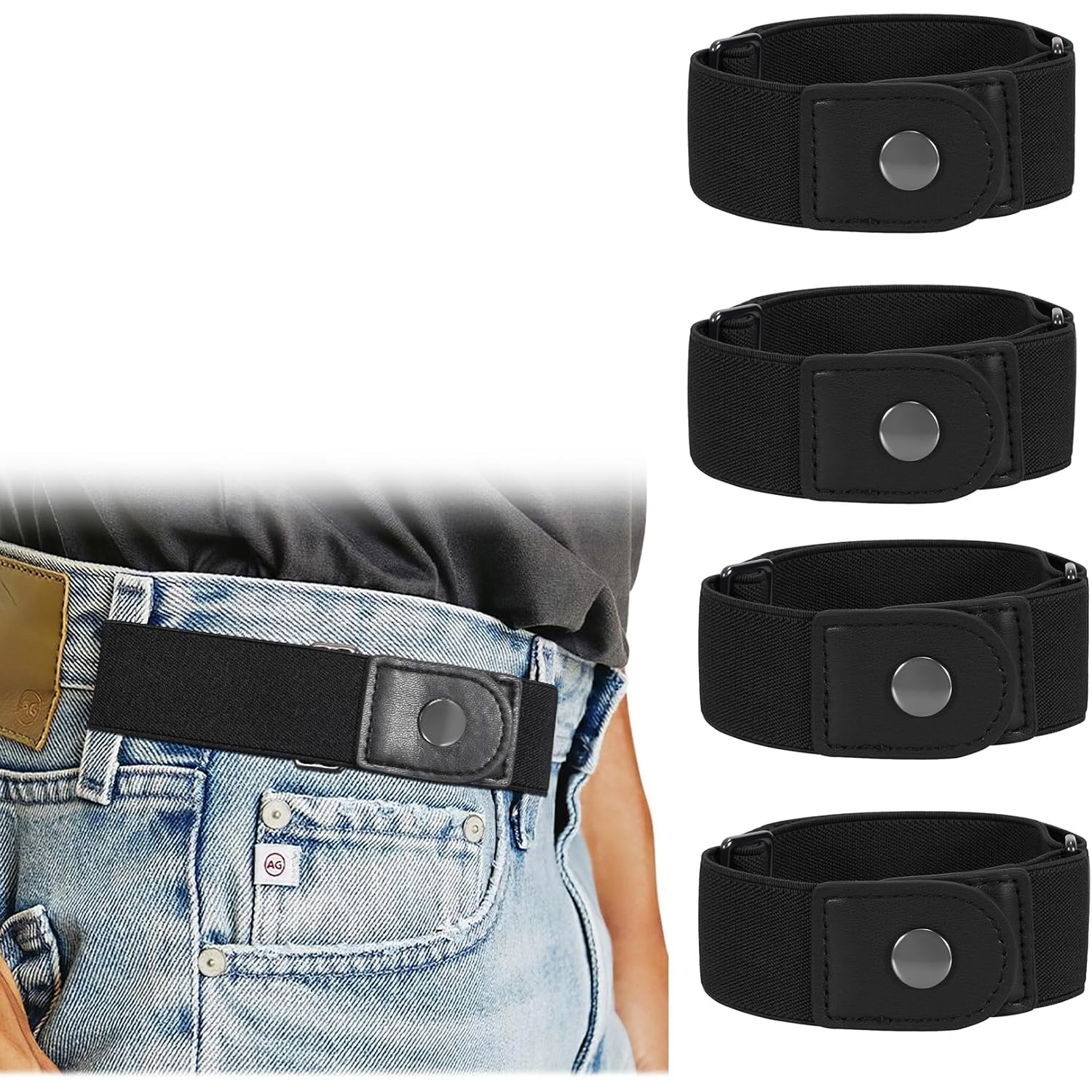 Werforu Men 2 Loop No Buckle Elastic Belt For Women Men Side Belts, Fit 1.5 Inch Belt Loop