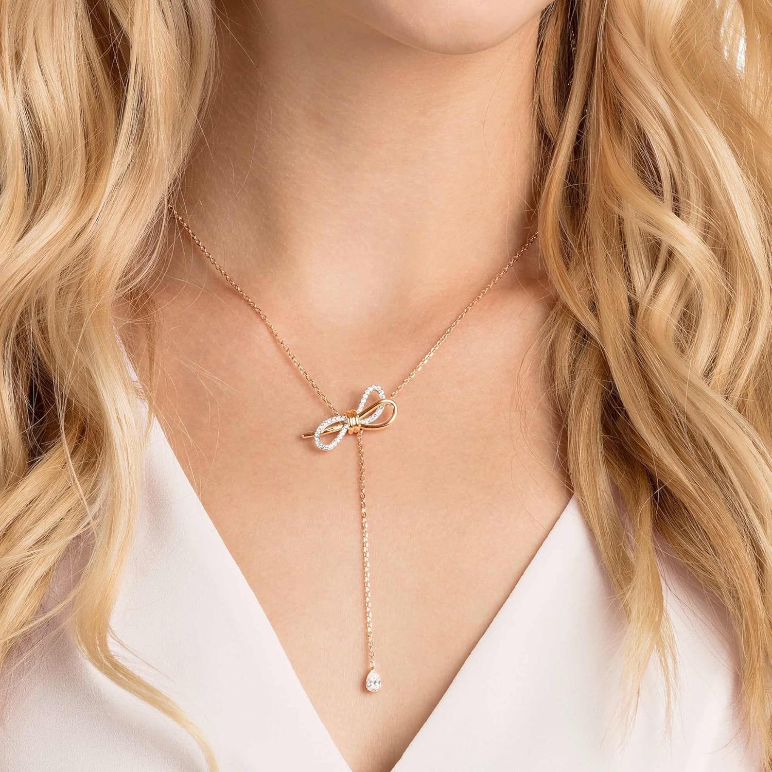 Swarovski Lifelong Bow Necklace and Bracelet Jewelry Collection, Clear Crystals, Rhodium Finish