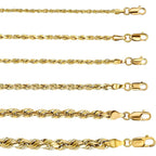 PORI JEWELERS 10K Yellow Gold 1.5MM,2MM,2.5MM,3MM,3.5,4MM,5MM,7MM, Diamond Cut Rope Chain Necklace Unisex Sizes 16"-30"