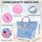 Personalized Beach Tote Bag with Name, Custom Embroidery Waterproof Striped Tote for Women, Large Capacity PVC Handbag for Summer Travel, Lightweight Beach Bag Gift for Mom Bridesmaid Birthday. | Waterproof fabric