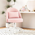Misolant Vanity Chair With Back, Armless Cute Office Chair With Wheels For Girls, Teddy Fleece Fabric Small Desk Chairs With Adjustable Height, Lumbar Support Pillow, 360°Swivel For Makeup Room, Pink