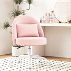 Misolant Vanity Chair With Back, Armless Cute Office Chair With Wheels For Girls, Teddy Fleece Fabric Small Desk Chairs With Adjustable Height, Lumbar Support Pillow, 360°Swivel For Makeup Room, Pink