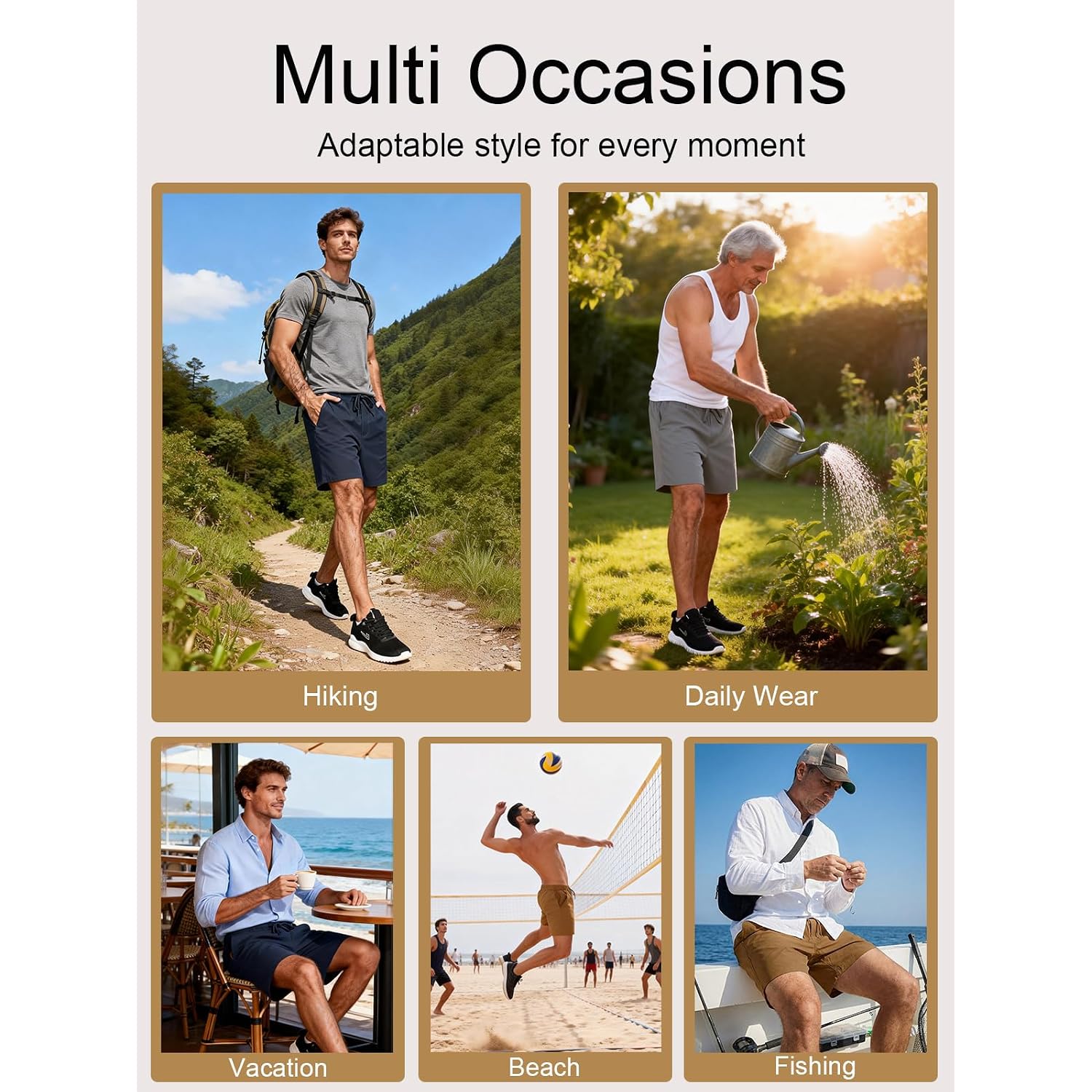 Feiersi Men'S 5 Inch Casual Shorts Elastic Waist Drawstring Summer Beach Shorts With Multi-Pockets