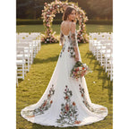 Floral Embroidered Wedding Dress For Bride Long Off Shoulder V Neck Chiffon Evening Bridal Gown