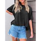 Tankaneo Womens Oversized T Shirts Summer Casual Ribbed Batwing Short Sleeve Tunic Tops Loose Fit Dolman Sleeve Tees