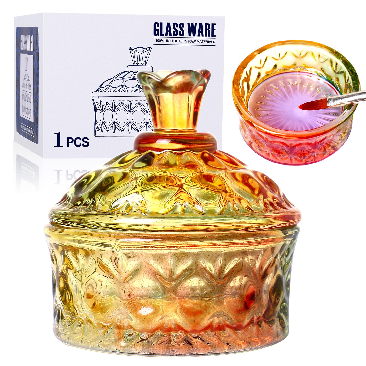 Dappen Dish with Liquid for Acrylic Powder Nails Diamond Styling Design Crystal Glass Monomer Dampen Dish Holder for Nail Acrylic Liquid (Gold)
