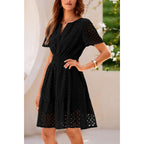 Prettygarden Womens 2026 Summer Short Dress V Neck Short Sleeve A Line Hollow Out Lace Cute Casual Beach Party Spring Dresses