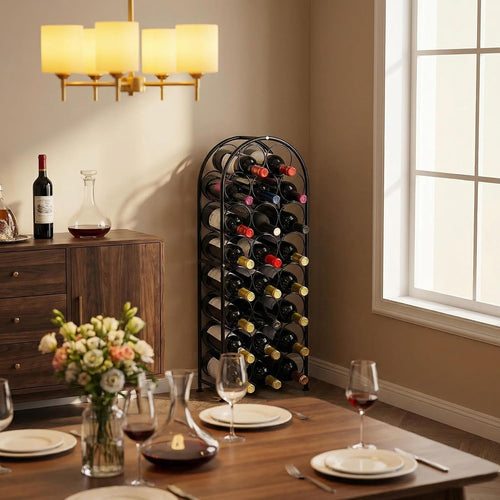 23 Bottles Arched Freestanding Floor Metal Wine Rack Wine Bottle Holders Stands, Black