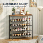 Hoobro Shoe Rack For Entryway, 5-Tier Shoe Organizer With Adjustable Mesh Shelves, 16-20 Pairs Of Shoes, Spacious Floor Mount, Metal, Industrial, Shoe Shelf For Closet, Rustic Brown Bf12Xj01