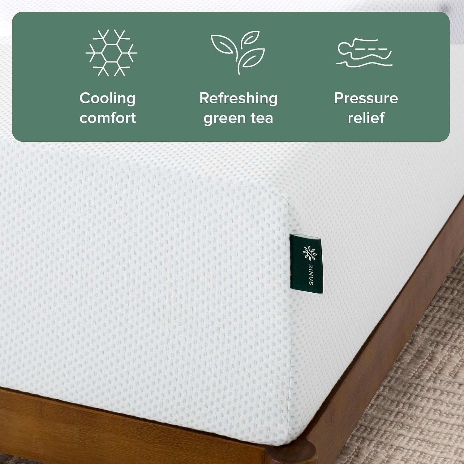Zinus 10 Inch Green Tea Cooling Memory Foam Mattress [New Version], Queen, Fiberglass Free, Medium Firmness, Cooling Gel Foam, Certified Safe Foams & Fabric, Mattress In A Box