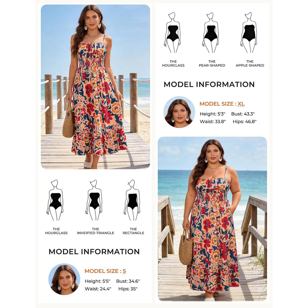 Grace Karin Summer Dresses For Women 2026 Vacation,Smocked Floral Maxi Dress,Boho Beach Sundress With Pocket Fashion Clothing
