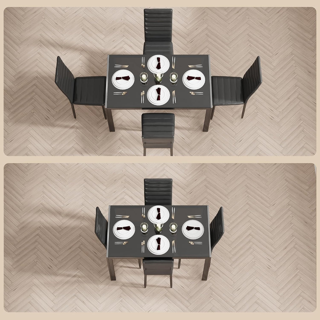 Bealife Kitchen Dining Table Set For 4, Tempered Glass 5 Piece - Black | Pu Leather Modern Dining Room Furniture, Space Saving Table And Chairs Set For Home, Kitchen, Living Room, Dining Room