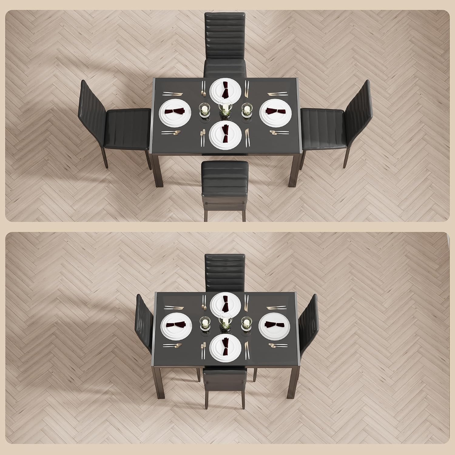 Bealife Kitchen Dining Table Set For 4, Tempered Glass 5 Piece - Black | Pu Leather Modern Dining Room Furniture, Space Saving Table And Chairs Set For Home, Kitchen, Living Room, Dining Room