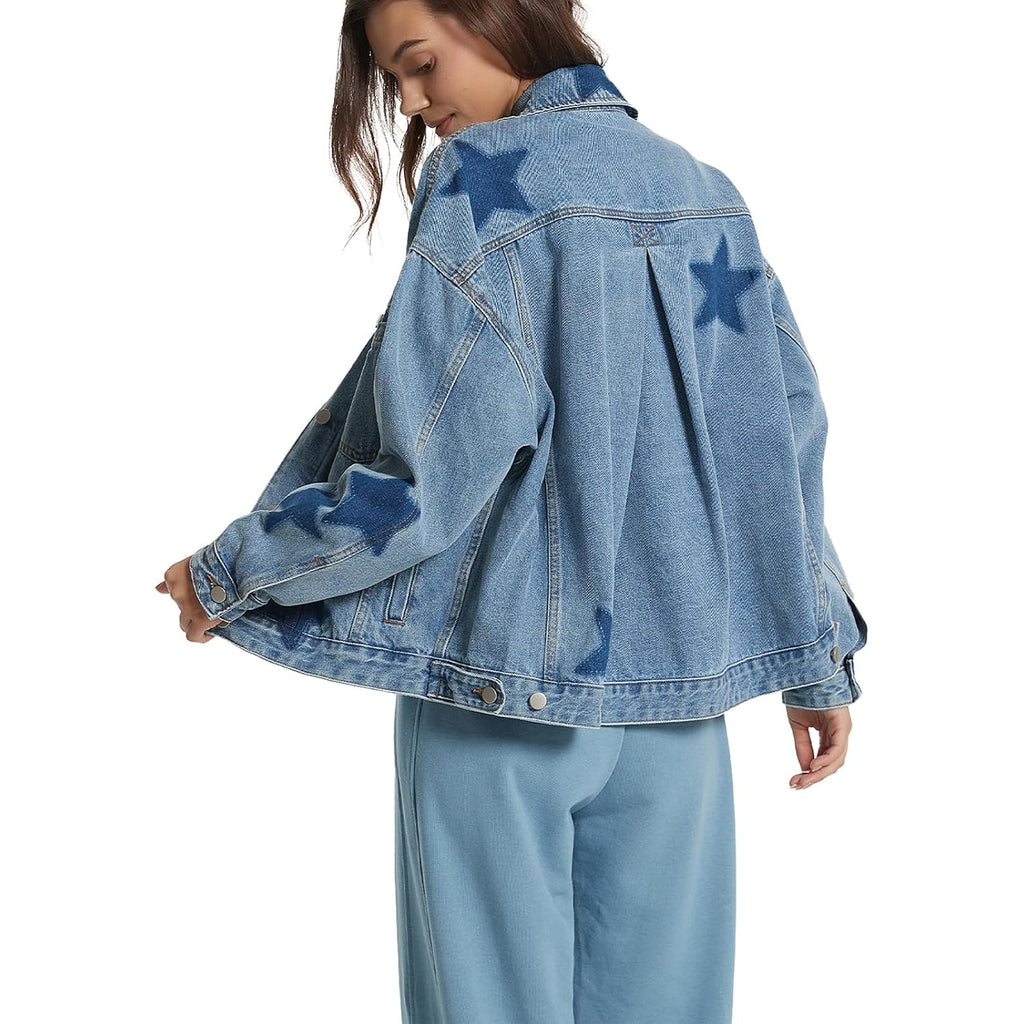 Vintage Oversized Women Denim Jacket, Retro Boyfriend Jean Coat With Button Up, Baggy Fit, Pockets, Casual Outerwear