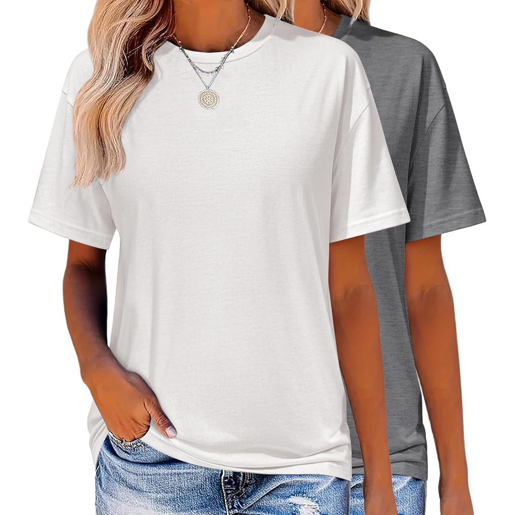 Women's T-Shirts Short Sleeve Tops Summer Casual Blouse Crew Neck Basic Shirt 2 Pack Loose Fit Tee