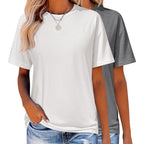 Women's T-Shirts Short Sleeve Tops Summer Casual Blouse Crew Neck Basic Shirt 2 Pack Loose Fit Tee