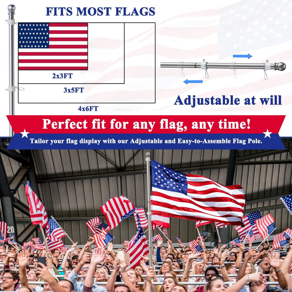 Phitric Flag Pole, Tangle Free Spinning Stainless Steel Rustproof Flagpole For 3X5 Sports Fan Outdoor Flags For Outside House (Silver, 5Ft, Without Bracket)