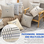 YCOLL Farmhouse Pillow Covers 18x18, Modern Accent Square Throw Pillow Covers Set of 2, Gray and Beige Striped Patchwork Linen Decorative Pillows Cushion Covers for Couch Chair Bedroom Home Decor